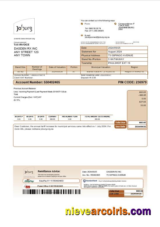 South Africa Joburg business utility bill-pages